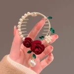 گیره مو جواهری گل قرمز