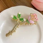 کلیپس شاخه رز هلندی میناکاری صورتی