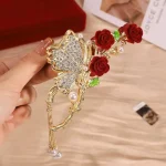 کلیپس پروانه نگینی و گل قرمز - Image 2