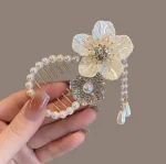 گیره مو جواهری شکوفه بهارنارنج نگین مرواریدی - Image 3