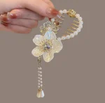 گیره مو جواهری شکوفه بهارنارنج نگین مرواریدی - Image 4